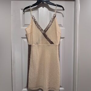 Gianni Bini Cream and Brown Strapless Dress